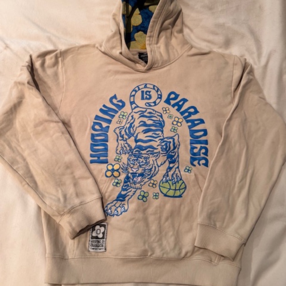 Kids Beige Hoodie with Blue Graphic